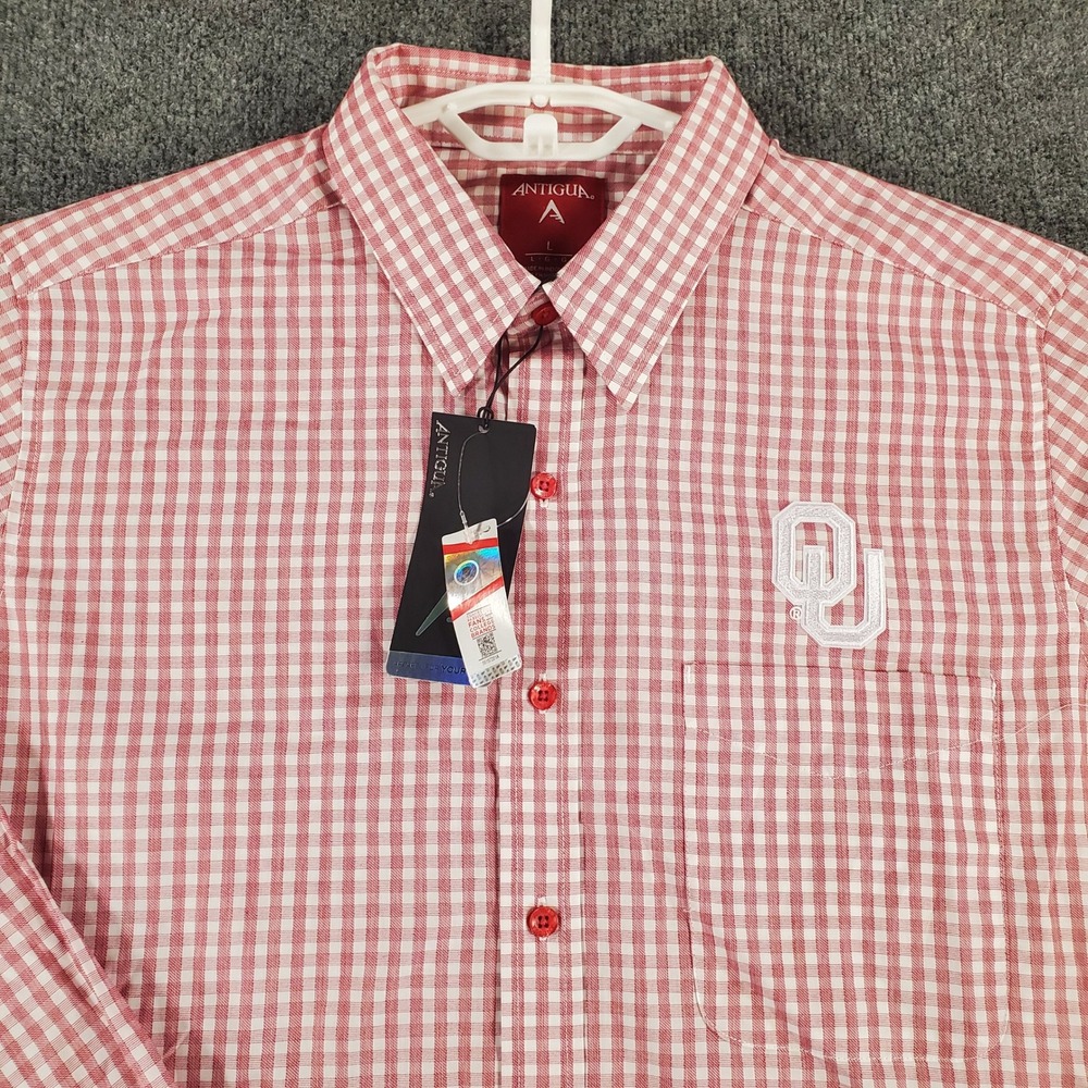 Oklahoma Sooners Shirt Mens‎ L Structure Red White NCAA Football Antigua